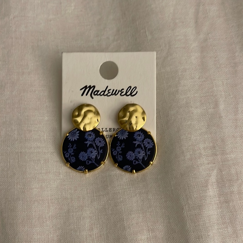 Brand new Madewell post statement earrings. Gold and blue